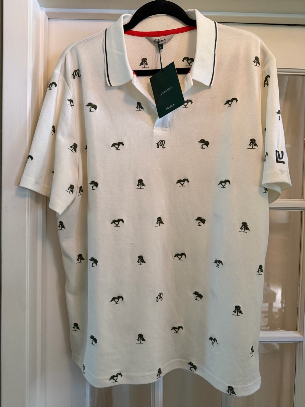 Malbon Golf Large Torrey Pines Embroidered Ivory Polo Short Sleeve $193 msrp!